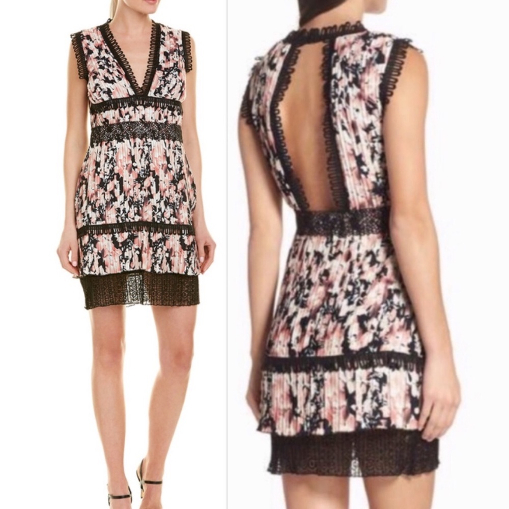 FOXIEDOX Jasmine Lace Trim Pleated Floral Mini Dress Size XS.
